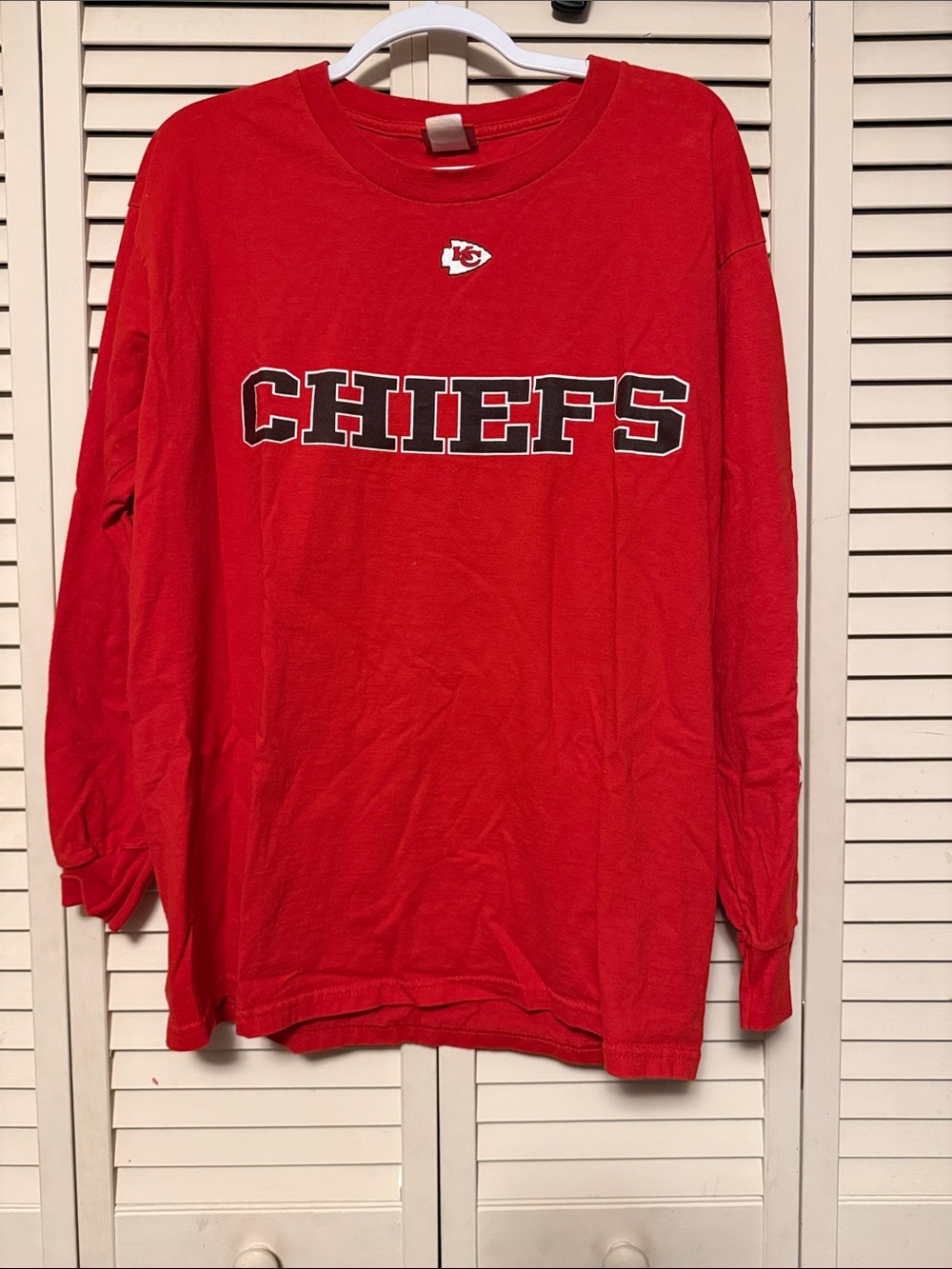 NFL Chiefs Red Long Sleeve Tee with Bold Chest Logo